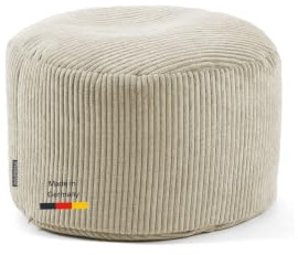 mokebo Pouf Cord 'Mochi' Hocker Sitzpouf Sitzkissen Made in Germany beige | aus weichem Cordstoff, Fußhocker rund oder Beistelltisch fürs Wohnzimmer, Kinderzimmer, Schlafzimmer, Puff weich & kuschelig