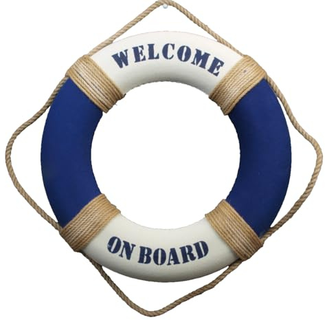 Deko Rettungsring 50 cm Blau/Weiß Welcome on Board Maritime Dekoration