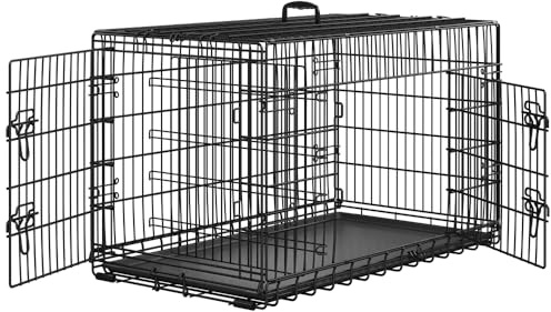 Yaheetech Hundekäfig 107 x 60 x 66 cm klappbar mit Trennwand, 2 Türen, Hundebox für zuhause mit ausziehbare Bodenschale, Transportkäfig Auto, Hundetransportbox Drahtkäfig für Hunde Welpe, XL, Schwarz