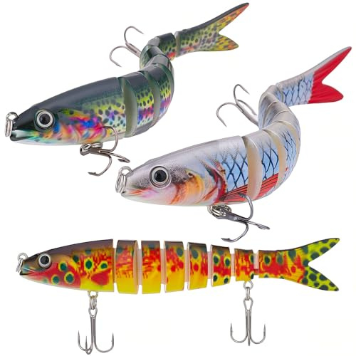 Newofview 3 Stück Angelköder, Gummifische Köder, Kunstköder Wobbler Hecht Fische Köder Set für Hecht, Barsch, Zander(Farbe)