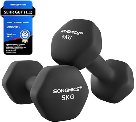 SONGMICS Hanteln, 2er Set, Kurzhanteln, Krafttraining, zu Hause, im Büro, Fitnessstudio, 2 x 5 kg, schwarz SYL60BK