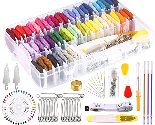 MIAHART 158 Stück Sticktwist, Stickgarne in 57 Farben und Kreuzstich-Werkzeug-Sets für die Herstellung von Freundschaftsbändern, mit Organizer-Box