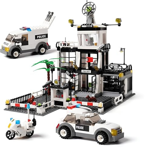 JVAVNE City Polizeistation Polizei Spielzeug, 631 Teile Stadt Polizeistation Klemmbausteine, City Polizei Bausteine, STEM Stadt Architektur Bausatz Modell, Geschenke für Erwachsene und Jugendliche