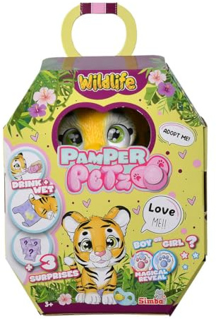 Simba 105953575 - Pamper Petz Tiger, mit Trink- und Nässfunktion, Spielzeugtiger für Kinder ab 3 Jahren, Tiger zum Spielen, mit Überraschung und magischer Pfote Tierbaby