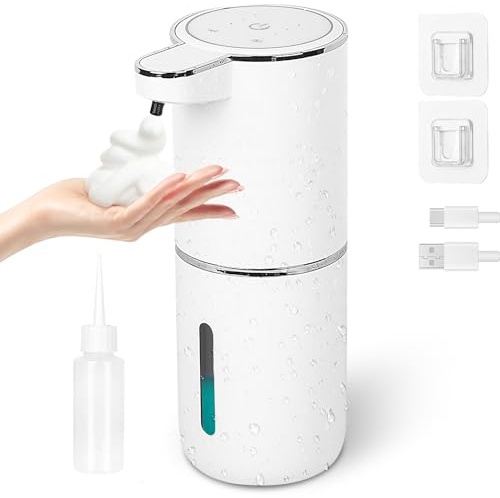 380ml Seifenspender Automatisch Wand Ohne Bohren, Wasserdicht Elektrischer Seifenspender mit Sensor Infrarot, USB Wiederaufladbar Schaumseifenspender No Touch für Bad, Küche, Büro