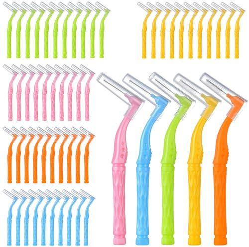 52 Stück Interdentalbürsten, Zahnzwischenraumbürsten mit Rutschfestem Griff, Dentalbürsten in 5 Größen für Zahnreinigung Zwischenräume Mundreinigung Zahnspangen, 5 Farben