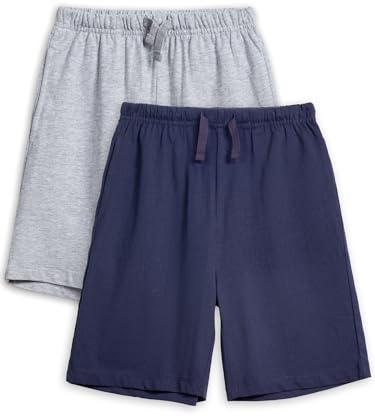 YOUNGSOUL Kinder Sweat Shorts Mädchen Jungen Kurze Hose Jogginghose Sommer Sporthosen 2er Pack Dunkelblau/Hellgrau 152-158/Größe 160
