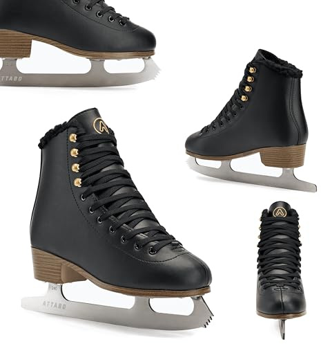 ATTABO Eiskunstlauf Schlittschuhe Kinder ISLA Schwarz Größe 33 EU Edelstahlkufe Ideal für Anfänger oder Fortgeschrittene PVC-Obermaterial Starke Knöchelunterstützung Stabilität und Komfort