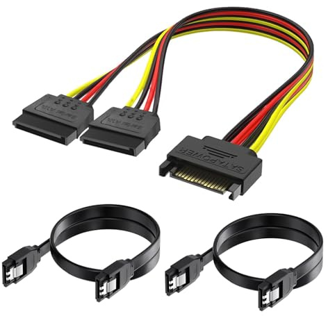 3 Set SATA III Kabel 6Gb/s, HDD SSD Datenkabel mit Geraden Steckern und SATA Y Stromadapterkabel für Festplatten CD DVD Blu-Ray Laufwerke im PC Desktop Computer Datenübertragung Netzteiladapter