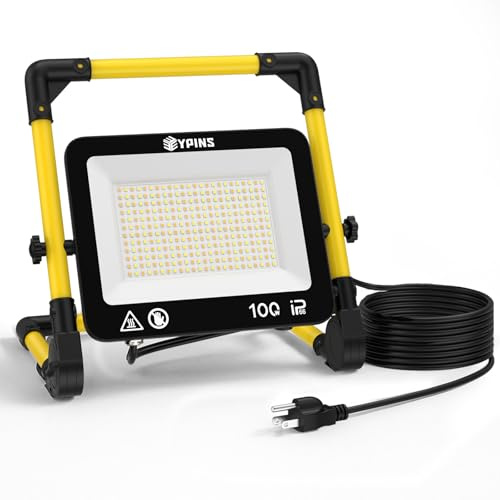 EYPINS LED Baustrahler 100W Arbeitsleuchte 8700LM mit 5m Kabel, 3000K/5000K/6000K Baustellenlampe, IP66 Wasserdicht Arbeitsscheinwerfer Tragbar-Halter 360° Drehbar für Werkstatt Baustelle Garage