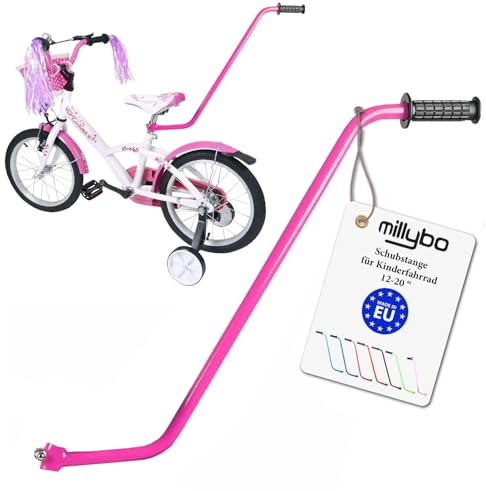 millybo UNIVERSELLE Schubstange für Kinderfahrrad Schiebestange Lernhilfe (rosa)