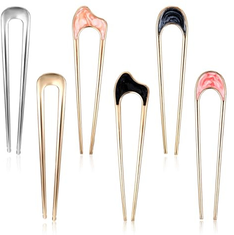 Nogeqi 6 Stück Haarnadel Metall Haarnadeln Groß, French Twist Hair Pins, Französische Haarnadel, U Förmige Hairpin Haargabel Hochsteckfrisur für Frauen Mädchen Haarschmuck