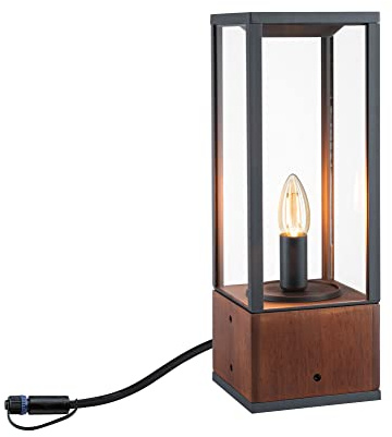Paulmann 94673 Plug & Shine LED Außenleuchte Pollerleuchte Venea IP44 eckig incl. 1x2 Watt dimmbar Lichtobjekt Holz E14