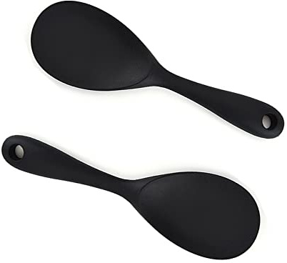 Servierlöffel 2 Stück, Antihaft Reiskocher Reislöffel, Silikon Kochlöffel Für Kartoffelpüree, Reis, Reiskocher (Schwarz)