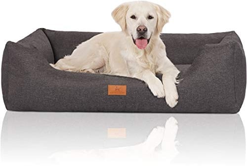 Knuffelwuff Hundebett Lotte aus Velours mit feinem Handwebcharakter XL 105 x 75cm Grau - abnehmbarer Bezug - waschbar - für große, mittelgroße und kleine Hunde