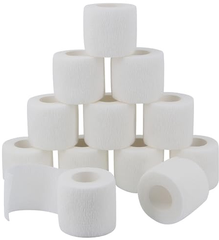 Selbstklebender Verband 12 Rollen 5cm x 4,5m Elastische Fixierbinde Haftbandage, Selbsthaftende Bandage Pflaster Rolle Verbandsmaterial für Sport & Erste Hilfe, Vet Wrap Hund Katze Pferd (Weiß)
