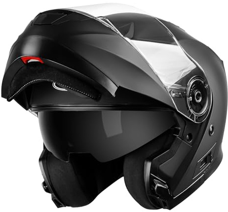 Motorradhelm Klapphelm Integralhelm Fullface Helm - Yema YM-926 Rollerhelm Sturzhelm mit Doppelvisier Sonnenblende ECE für Damen Herren Erwachsene-Schwarz Matt-L