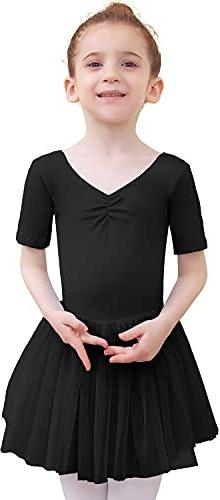 Tancefair Kinder Mädchen Ballettbekleidung Ballettkleid Kurzarm Balletttrikot Kurzarm Ballettanzug Tanzkleid Tanzbody mit Rock Tütü