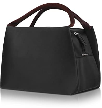 Philorn Kühltasche Klein, Wasserdicht Leichte Lunchtasche für Damen Herren, Kühltasche Faltbar, Isoliertasche Thermotasche klein für Picknicks Arbeit und Schule, Schwarz