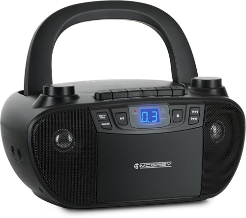 McGrey CDB-1016 CD-Boombox mit Kassette, UKW/MW-Radio und AUX-Eingang | CD-Player, Kassettendeck, UKW/MW-Radio, AUX-Eingang, Batteriebetrieb möglich, LCD-Display, Tragegriff, Netzkabel inklusive