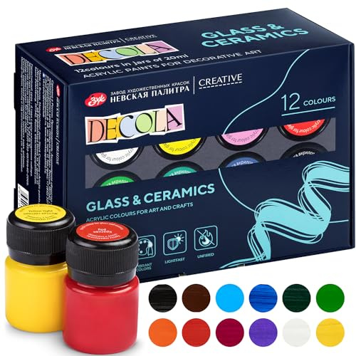Decola - Porzellan Farben Set | 12x20ml Permanente Farbe für Glas und Keramik | Hohe Deckkraft auf dunklen Oberflächen | Hergestellt von Nevskaya Palitra