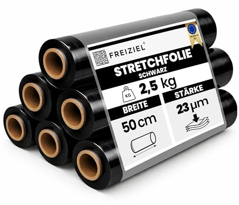 Freiziel® 6 x Stretchfolie 50cm 2,5kg 23my (schwarz) Wickelfolie, Packfolie, Folie für Möbel und Umzug