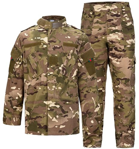 QIYUANT Kinder Outdoor Taktische Kleidung T-Shirt und Hosen Sets Airsoft Militär Camouflage Frühling Sommer Herbst Wandern Jagd Camping Kampf für Junge Mädchen