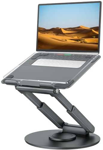 Laptop Ständer Höhenverstellbar mit 360° Drehbarer Basis, Ergonomisch Laptopständer, Laptop Erhoehung Fuer Schreibtisch, Standing Laptop Stand Computer Ständer mit MacBook Pro, Laptops 10–17-Grau