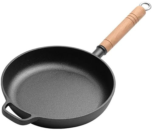 Jinfanshurich Gusseisenpfanne mit Holzgriff abnehmbar, pfanne gusseisen ohne Beschichtung, Gusspfanne für alle Herdarten, 23-29 cm Eisenpfanne rund (27CM)