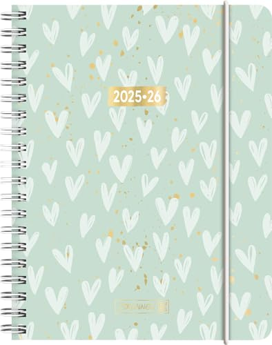 BRUNNEN Schülerkalender (2025/2026) Hearts, 2 Seiten = 1 Woche, A6, 208 Seiten, PP-Umschlag, mint