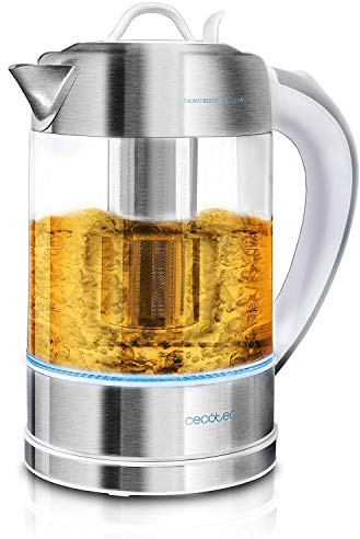 Cecotec Elektrischer Wasserkocher ThermoSense. 1,7 Liter, Borosilikatglas, Frei von BPA, Basis 360 ª, Antikalkfilter, Dppeltes Sicherheitssystem,2200 W Leistung.