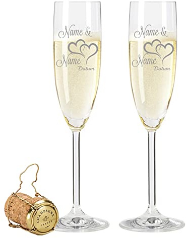 GRAVURZEILE Leonardo Sektgläser mit Gravur von Namen & Datum im - Die Große Liebe Design - Geschenk zur Hochzeit, Verlobung oder zum Jahrestag - das perfekte Hochzeitsgeschenk