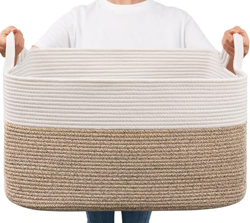 TIMEYARD Faltbarer Wäschekorb 65L Aufbewahrungskorb Geflochten Weiß Braun | Platzsparender Wäschekorb für Kleidung, Decken und Spielzeug. Ideal für Bad, Schlafzimmer und Kinderzimmer