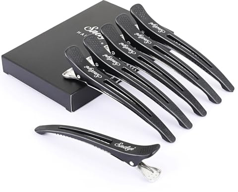 Haarklammern Friseurbedarf, Haarclips zum Stylen und Schneiden, Abteilklammern Friseur, Haarspangen Friseur mit Silikonband, Große Haarklammern für Dickes & Dünnes Haare - 6 Packs