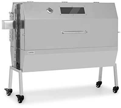Klarstein 2-in-1 Rotisserie Grill mit Motor, Drehspieß, Großer Spießgrill für Spanferkel, Sichtfenster, Spieß Edelstahl-Rost, Holzkohlegrill Bodenrollen, Silber, 15 Watt