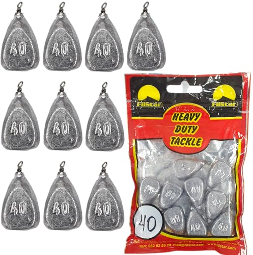 PRO FILSTAR Flach Grundblei Angeln Set 10 x 40g - Blei Angeln mit Wirbel