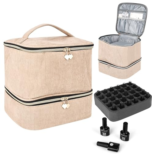 bssmmai Nagellack Aufbewahrung Organizer Tasche, Doppelschicht Nagellack Aufbewahrungsbox Tasche Organizer für 30 Flasche und Nagellampe