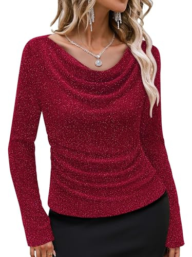 Gaharu Bluse Damen Elegant Oberteil Glitzer Party Tops Festliches Outfit