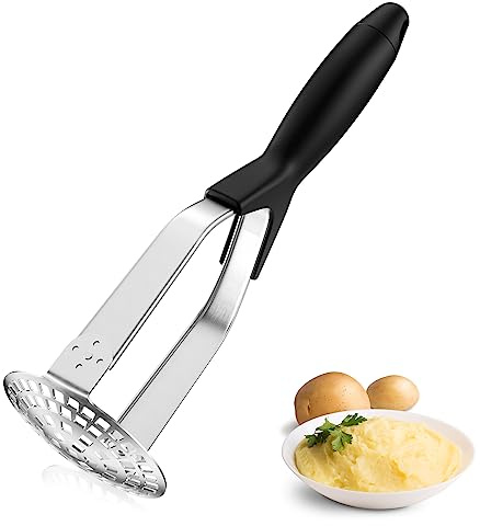 Fousenuk Kartoffelstampfer Edelstahl, Kartoffel Stampfer mit Gummigriff | Küchenstampfer, Gemüsestampfer Kartoffelpresse, Potato Masher für Spülmaschinengeeignet, Kartoffelbrei, Gemüse, Früchte