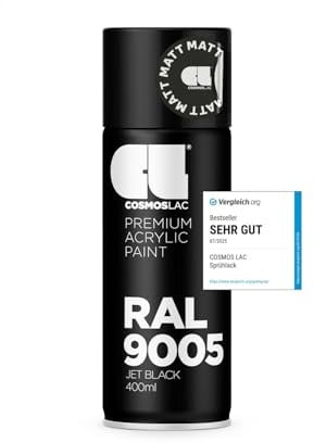 COSMOS LAC Sprühlack schwarz, matt - Spraydosen Sprühfarbe DIY Lack Acryllack Spray Farbspray Sprühdose Lackspray Farbe für Kunststoff, Metall, UVM. (RAL 9005 - schwarz matt)