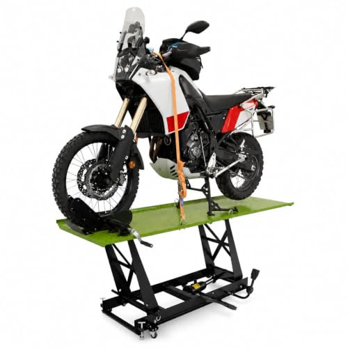 TRUTZHOLM hydraulischer Motorradheber 450 kg Tragkraft Motorradhebebühne | Extra-Breit 68 cm, Hubbereich 20-84 cm, abnehmbare Auffahrrampe, 4 Halteösen, 45° Vorderradklemmung, Parallelheber, Grün