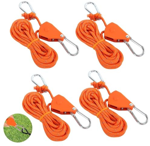 prota 4 Stück Abspannseile mit Seilspanner, 4M Abspannseile Camping, Verstellbarer Seil Ratsche, Einstellbare Ratchet Hanger Reflektierend Seilratsche mit Haken für Camping Zelte Markisen Orange