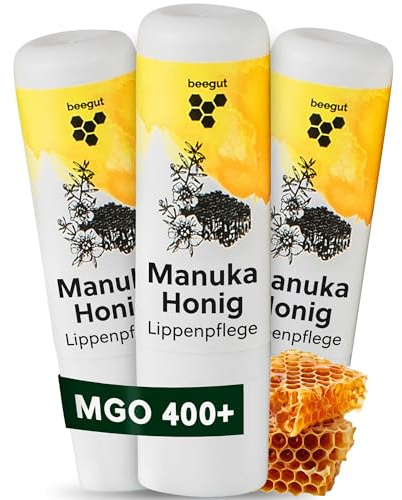 beegut Manuka Lippenpflege – Lippenbalsam mit Manuka Honig MGO 400+, Propolis & Bienenwachs – spendet Feuchtigkeit & schützt intensiv – natürliche Lippenpflege für sehr trockene Lippen