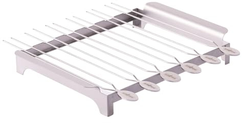 Grillfürst Edelstahl Grillspießhalter für 6 Grillspieße - Spießgestell aus Metall mit 6 Doppelspießen - Skewers für Schaschlik, Gemüse, Fleisch, Garnelen u.v.m., 6 Stück je 35 cm