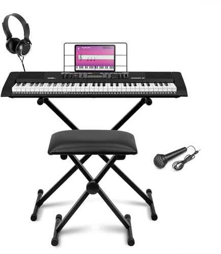 MAX Rhapsody61L, Keyboard mit Ständer, E Klavier mit 300 Sounds & Rhythmen | Hocker und Kopfhörer, Keyboard Piano, 61 Leuchttasten, Begleitautomatik, Lern-Funtkion, Digital-Pianos, Kinderklavier, Epiano