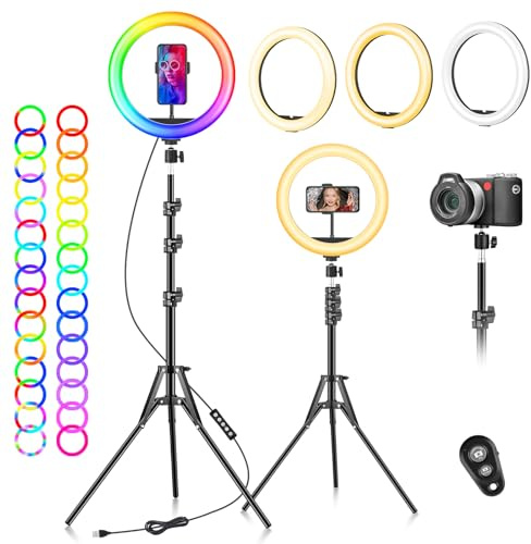 LED Ringlicht mit Stativ Handy 10 Zoll - 40 RGB-modi Dimmbare Selfie Licht Ringleuchte Ring Light Lichtring Ringlampe - Handystativhalter mit Lampe für Smartphone Kamera YouTube Vlog Fotografie