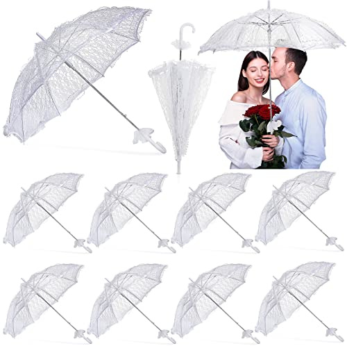 Amylove 12 Stück weiße Spitze Sonnenschirm Regenschirm Bulk Hochzeit Regenschirm für Brautjungfern und Braut Blume Foto Requisite Vintage Dekoration Damenkostüm 1920er Jahre Party und Teeparty