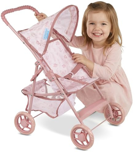 Kinderplay Puppenbuggy ab 2 Jahren – Leichter Faltbarer Puppenwagen mit Verdeck & Einkaufskorb, Stabiler Rahmen, Klappbarer Puppenkinderwagen KP0280A
