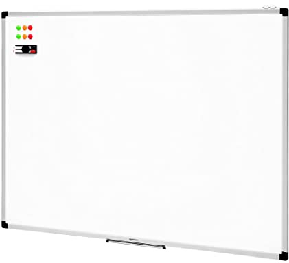 Amazon Basics Magnet-Whiteboard mit Stifthalter, trocken abwischbar, Aluminiumrahmen, magnetische Pinnwand, Wandmontage, für Zuhause, Büro, Schule, 120cm x 90cm