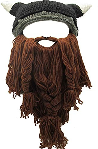 YEKEYI Erwachsenen-Bartmütze mit Hupe, warm, gestrickt, Wolle, lustige Totenkopfmütze